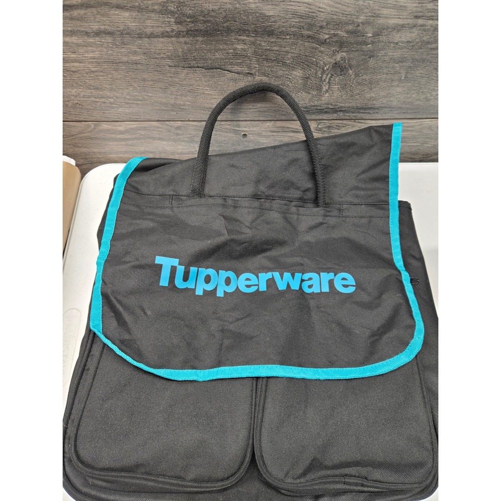 Tupperware Consultant Organizer Bag Black Teal Canvas Messenger Tote Travel Case